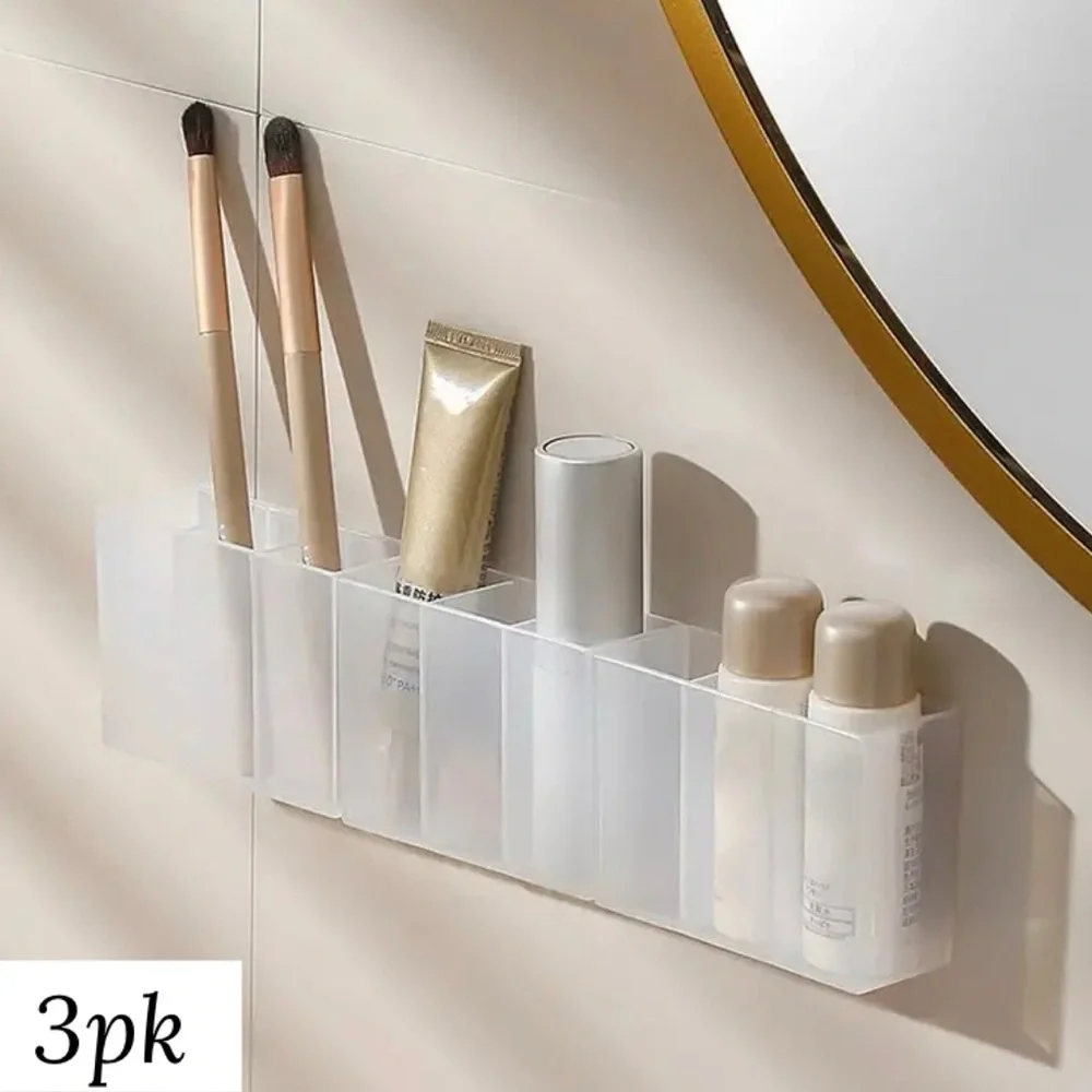 Adhesive Wall Shelf & 3 Grid Storage Box Bathroom Makeup No Drill Organizer